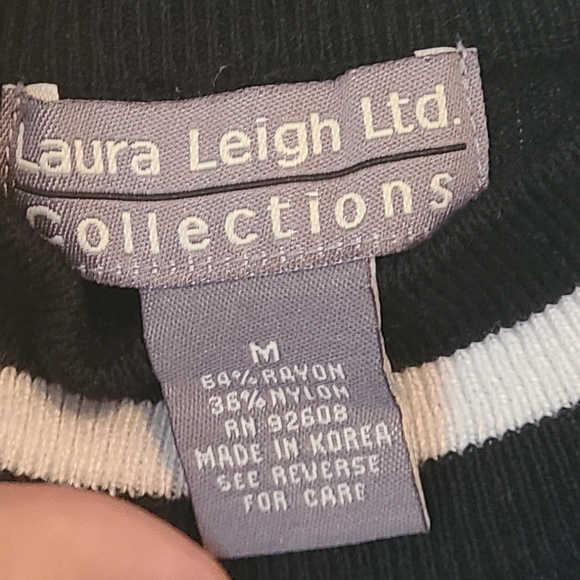 Laura Leigh Ltd. Collections, Women's Short Sleeve Blouse/Shell, Black & White - Picture 5 of 7
